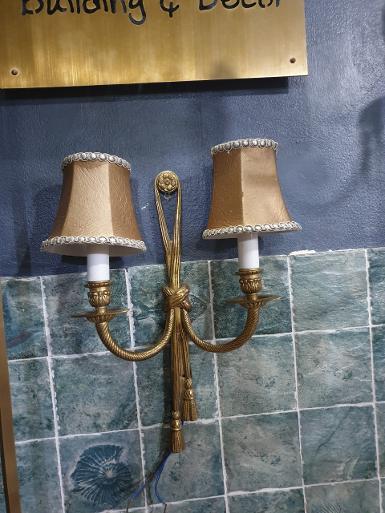 Wall Lamp 2 arm brass with fabric shade Item Code WLS02