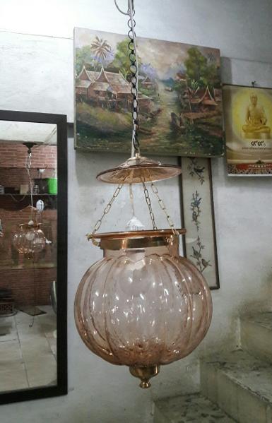 Pumpkin Lamp glass with brass Item Code HGPK18A size 9'' long 40 cm.